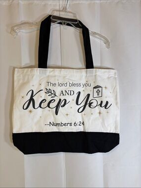 Canvas Tote Bag "Keep You" Bible Verse Design - Black & White